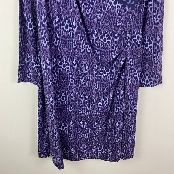 Soft Surroundings Faux Wrap Dress Size XL Tall Purple Animal Print Long Sleeve - Picture 3 of 9